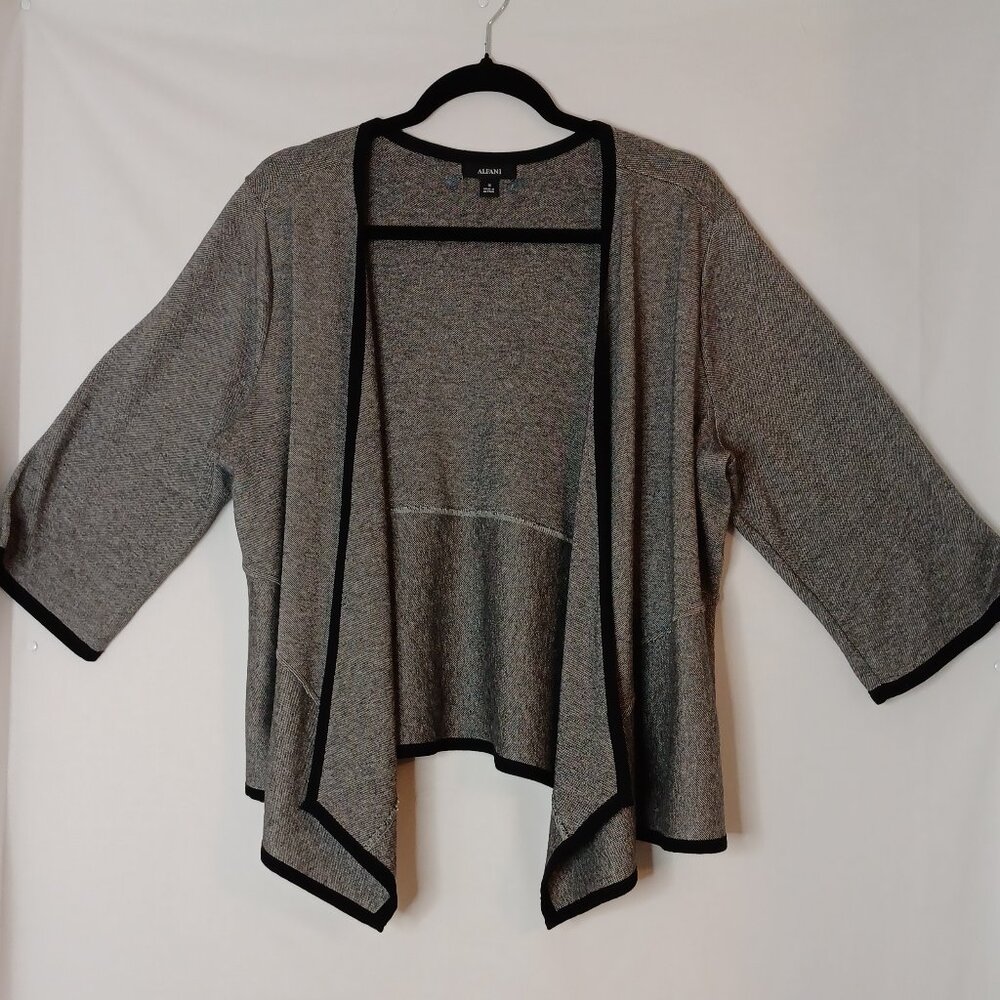 Women's Alfani Gray with Black‎ Trim Open-Front Cardigan, 3/4 Sleeve, Size 1X